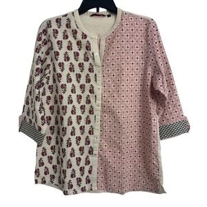 Srishti Patchwork Cotton Gauze Tunic Top Red Cream Artsy XXL